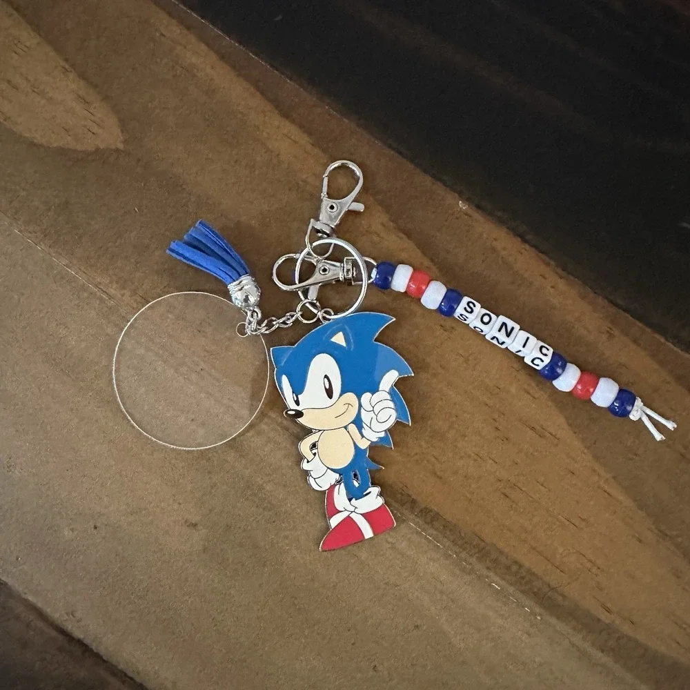 Handmade Sonic Keychain Beaded Charm – Blue Tassel Gamer Gift Key Ring